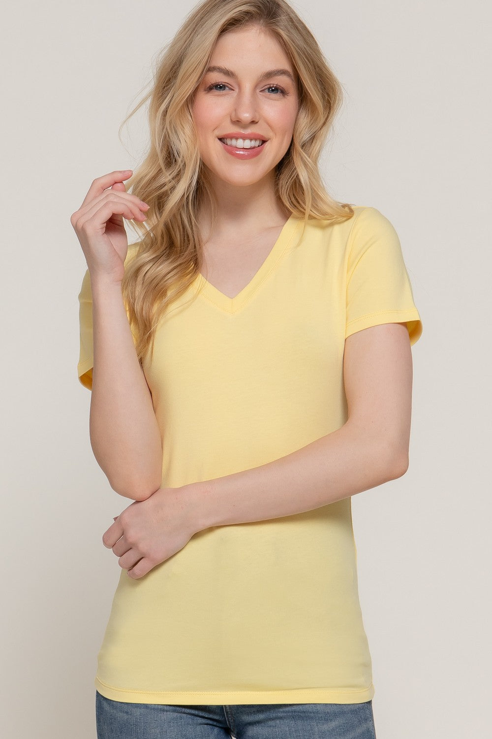 Short Slv Cotton Jersey V-neck Top