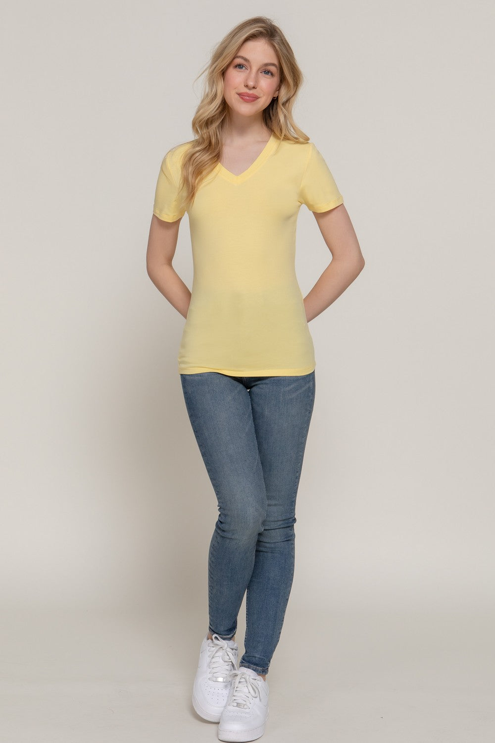 Short Slv Cotton Jersey V-neck Top