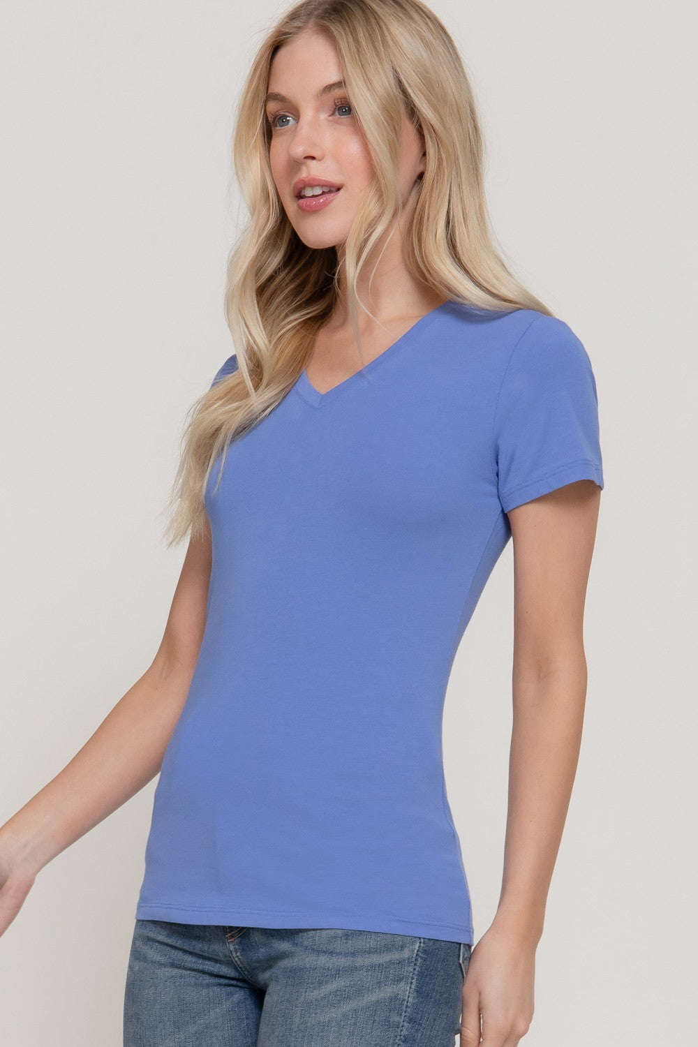Short Slv Cotton Jersey V-neck Top