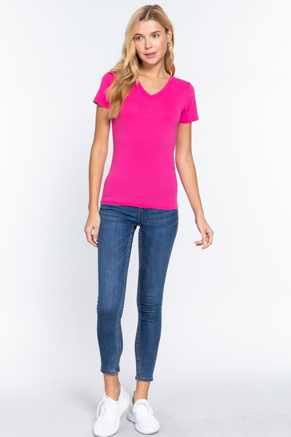 Short Slv Cotton Jersey V-neck Top