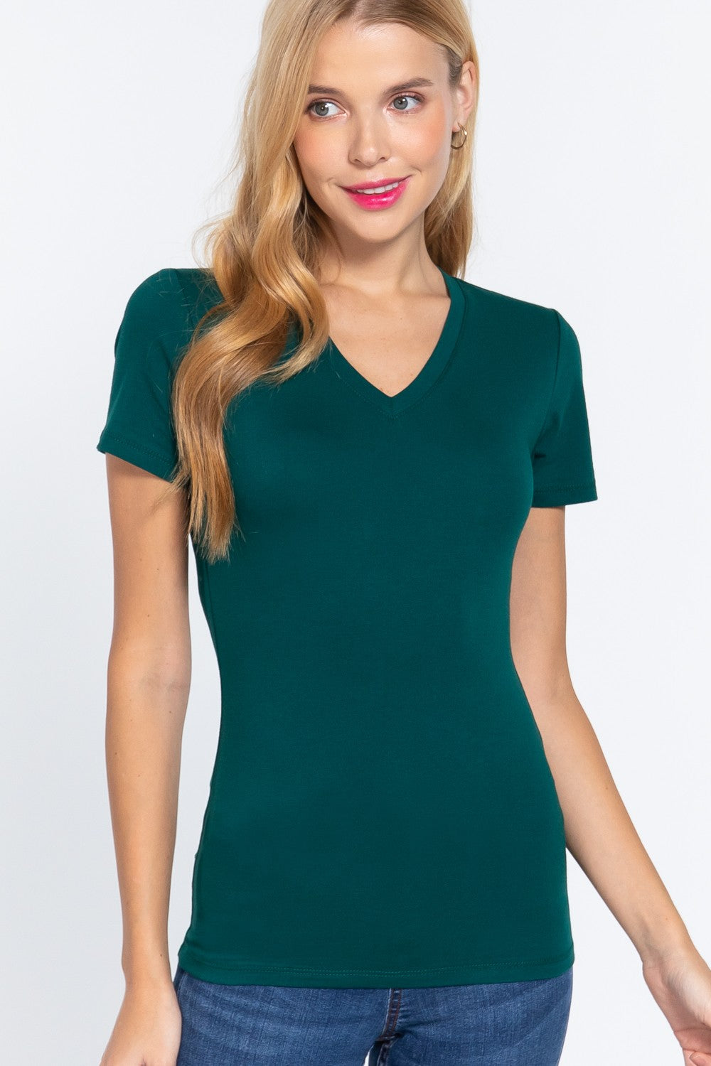 Short Slv Cotton Jersey V-neck Top