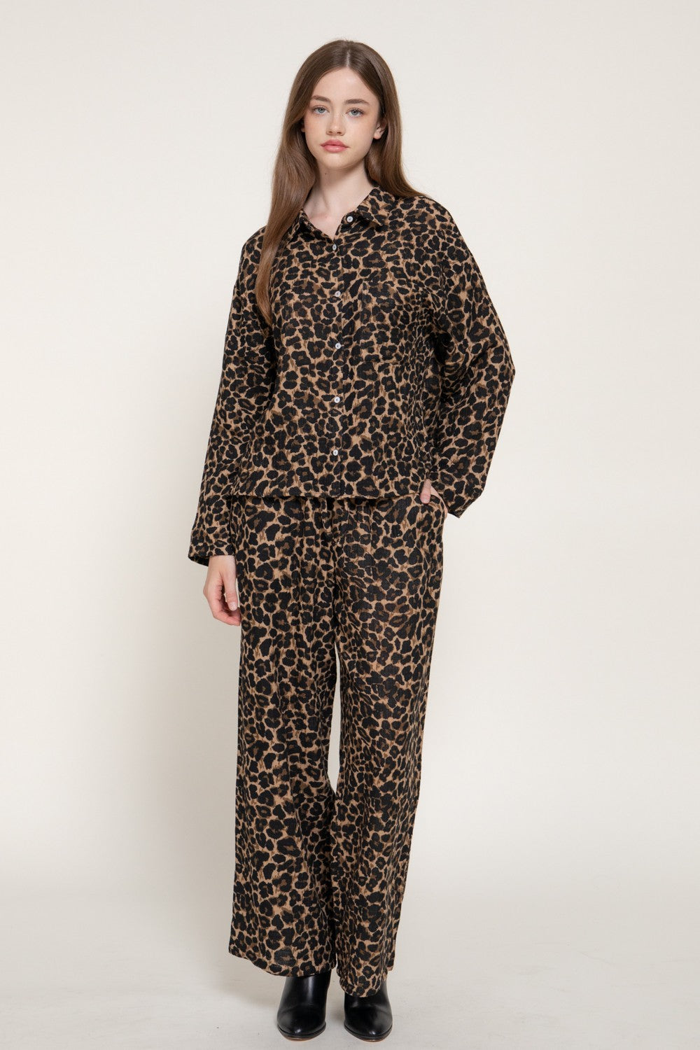 Leopard Print Double Gauze Pants