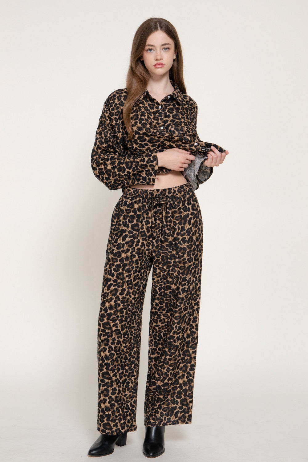 Leopard Print Double Gauze Pants