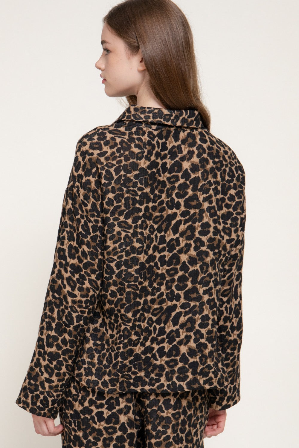 Long Slv Leopard Print Double Gauze Shirt