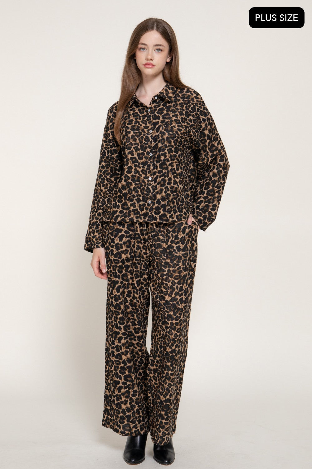 Long Slv Leopard Print Double Gauze Shirt