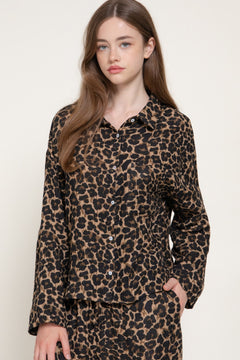 Long Slv Leopard Print Double Gauze Shirt