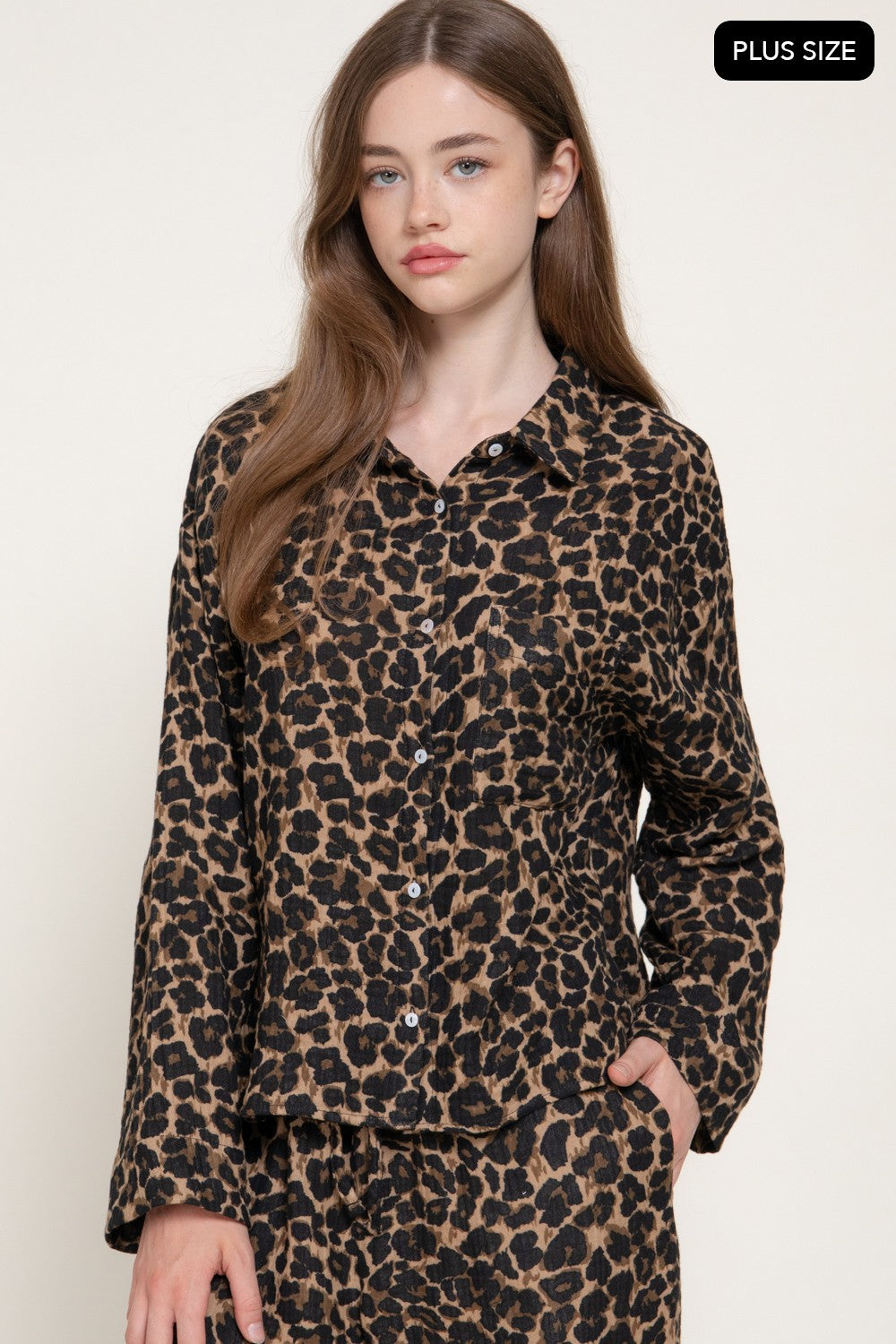 Long Slv Leopard Print Double Gauze Shirt
