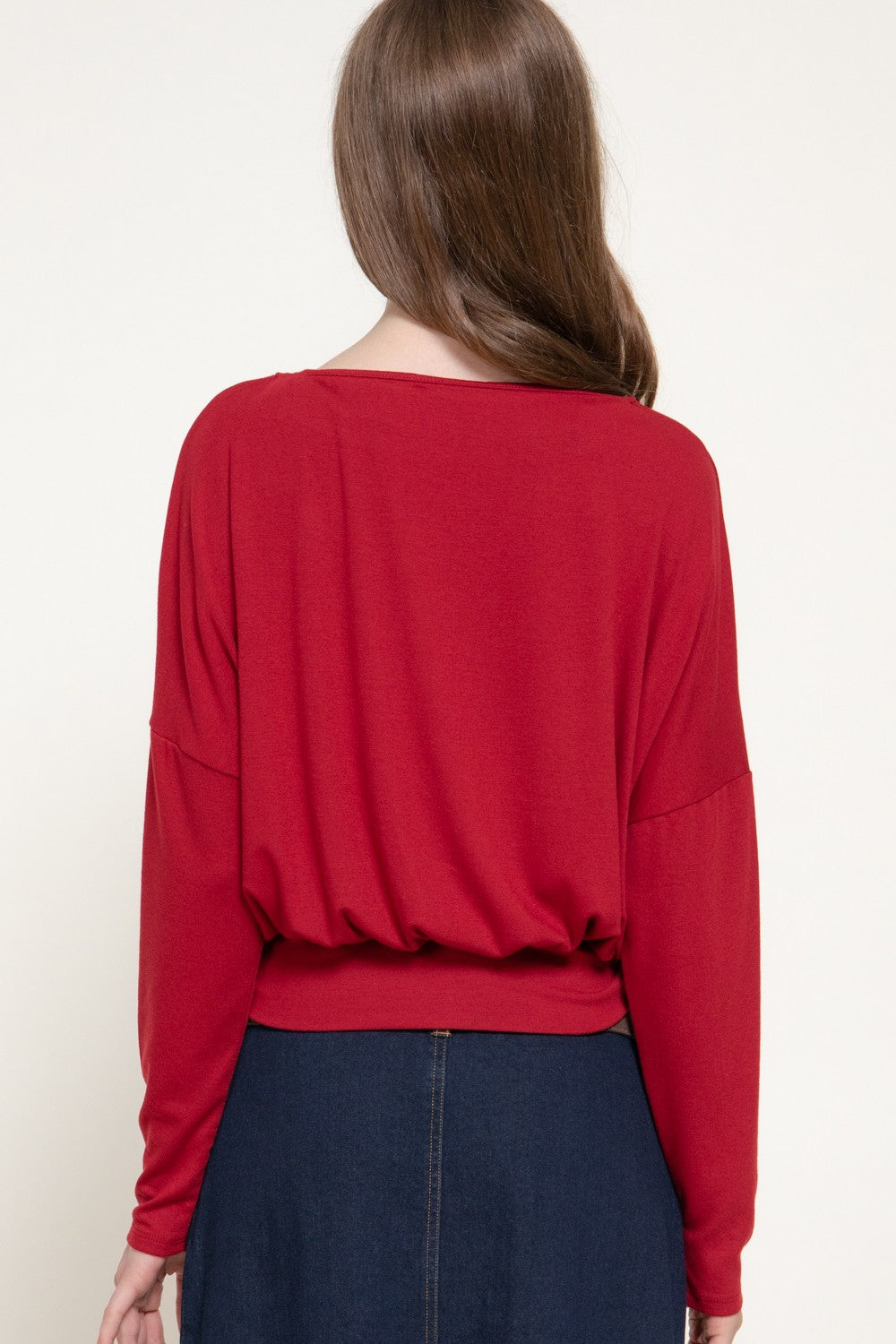 Long Slv Boat Neck Brushed Knit Top