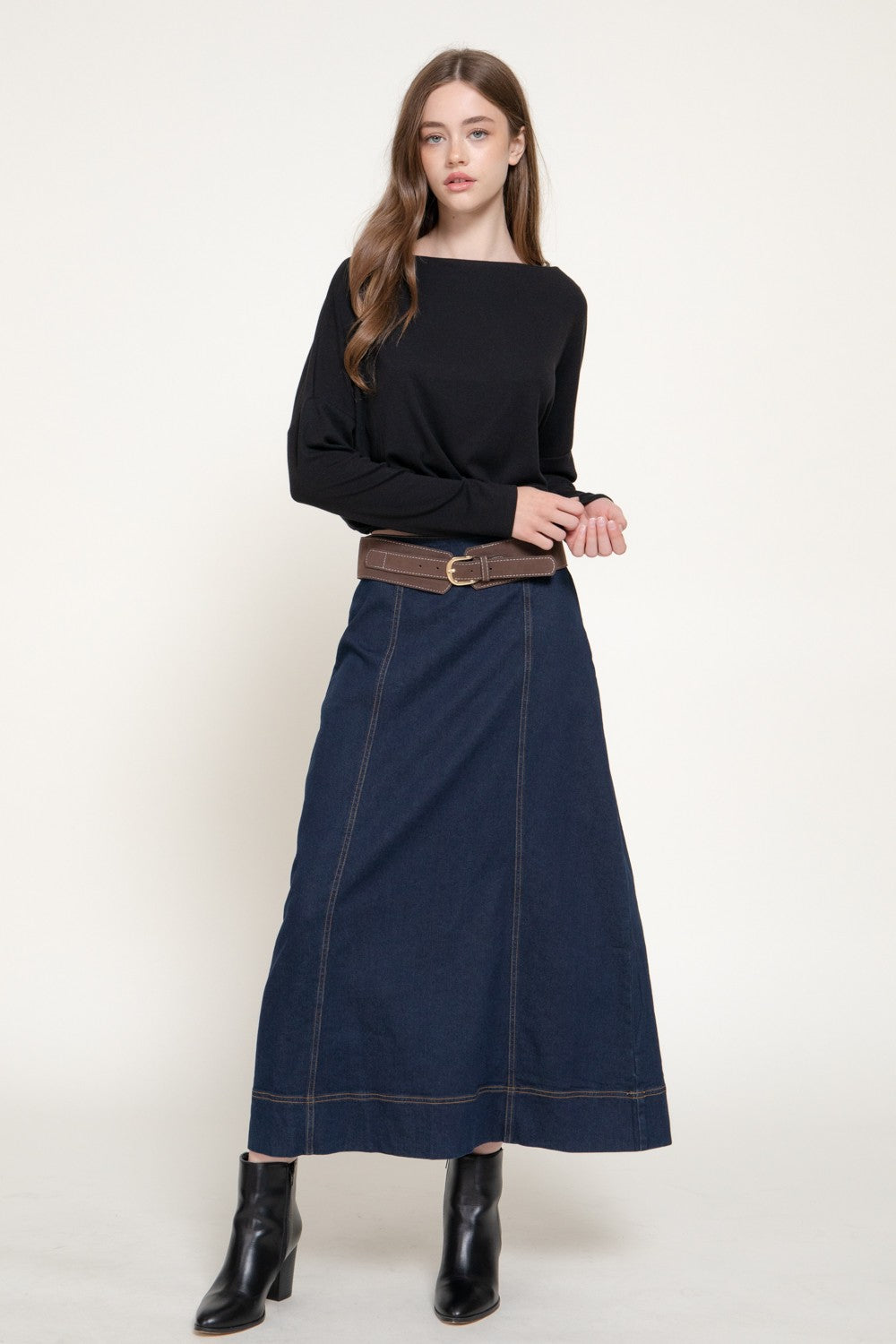 Long Slv Boat Neck Brushed Knit Top