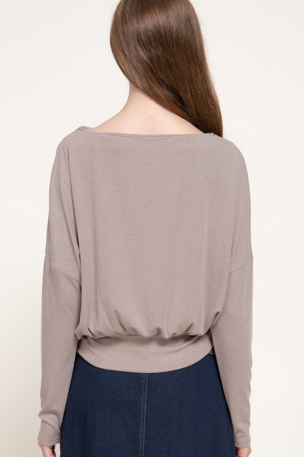 Long Slv Boat Neck Brushed Knit Top