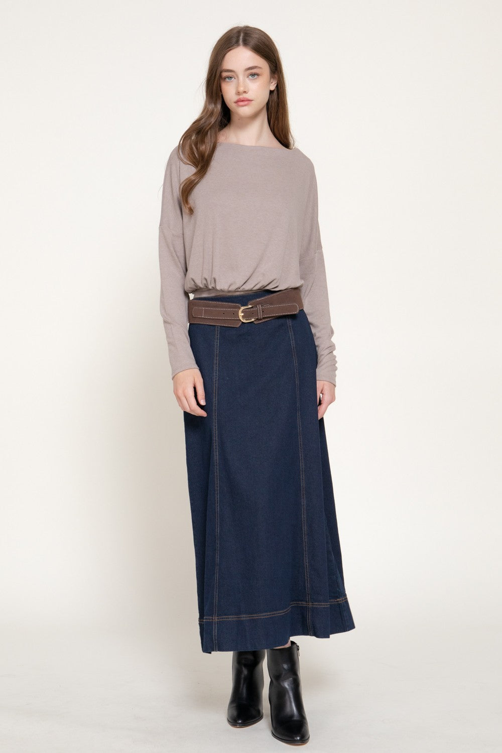 Long Slv Boat Neck Brushed Knit Top
