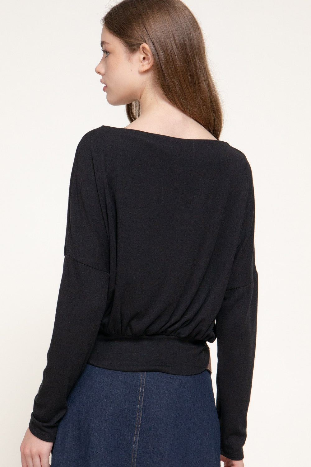 Long Slv Boat Neck Brushed Knit Top