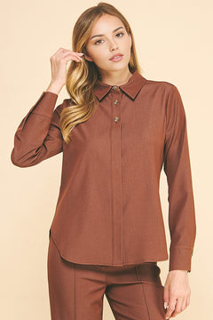 Faux Denim Double Button Collar Blouse