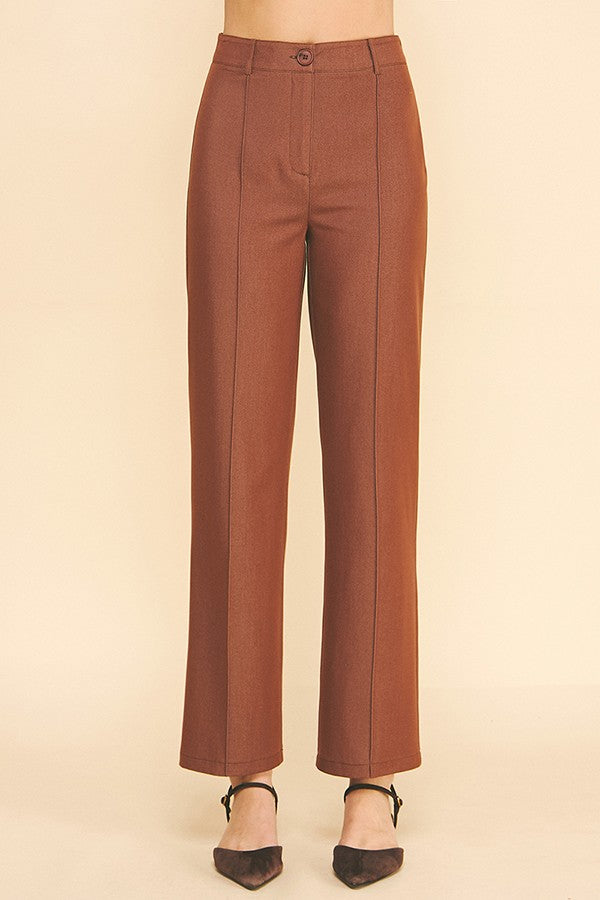 Faux Denim French Seam Flared High Waisted Trousers Pants