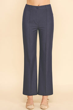 Faux Denim French Seam Flared High Waisted Trousers Pants