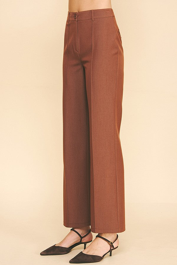 Faux Denim French Seam Flared High Waisted Trousers Pants