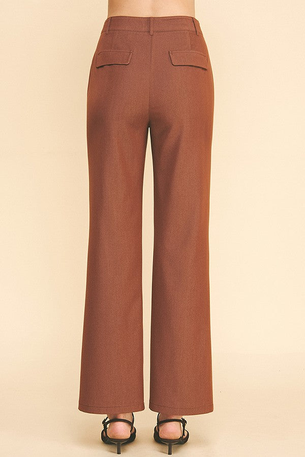 Faux Denim French Seam Flared High Waisted Trousers Pants
