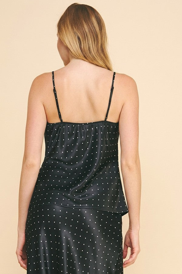 Satin Polka Dot Cowl Neck Cami Top