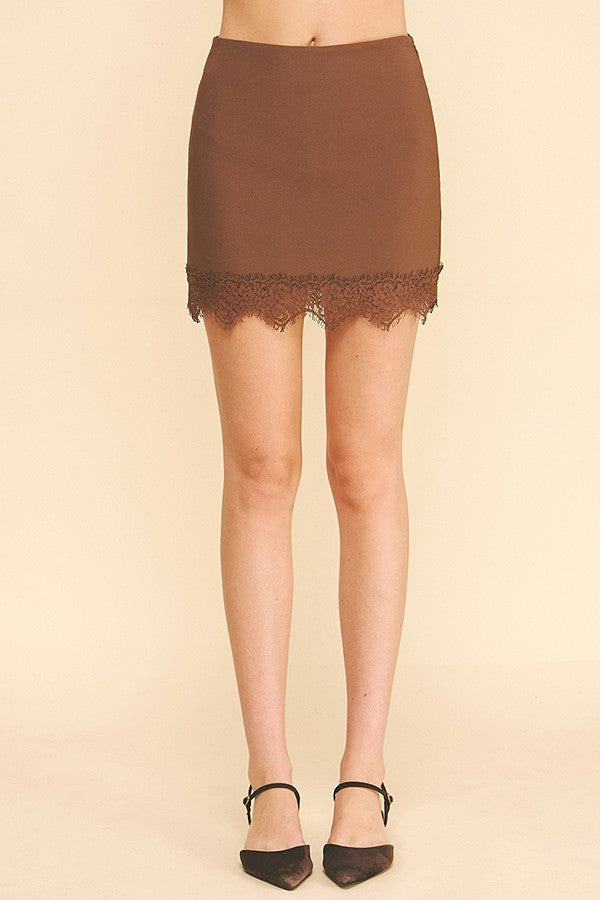 Twill Lace Hem Hidden Skort