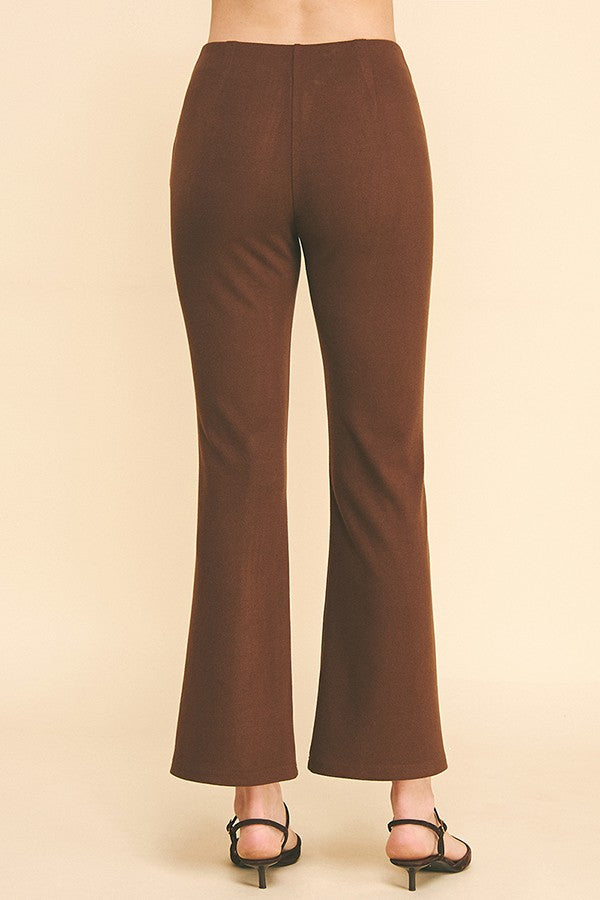 Sweater Knit Silver Buckle Belt Trim Flared Trousers
