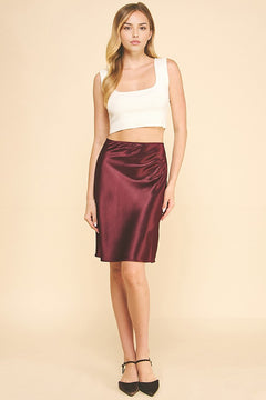 Twilled Charmeuse Side Slit Pencil Skirt