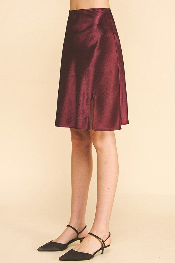 Twilled Charmeuse Side Slit Pencil Skirt