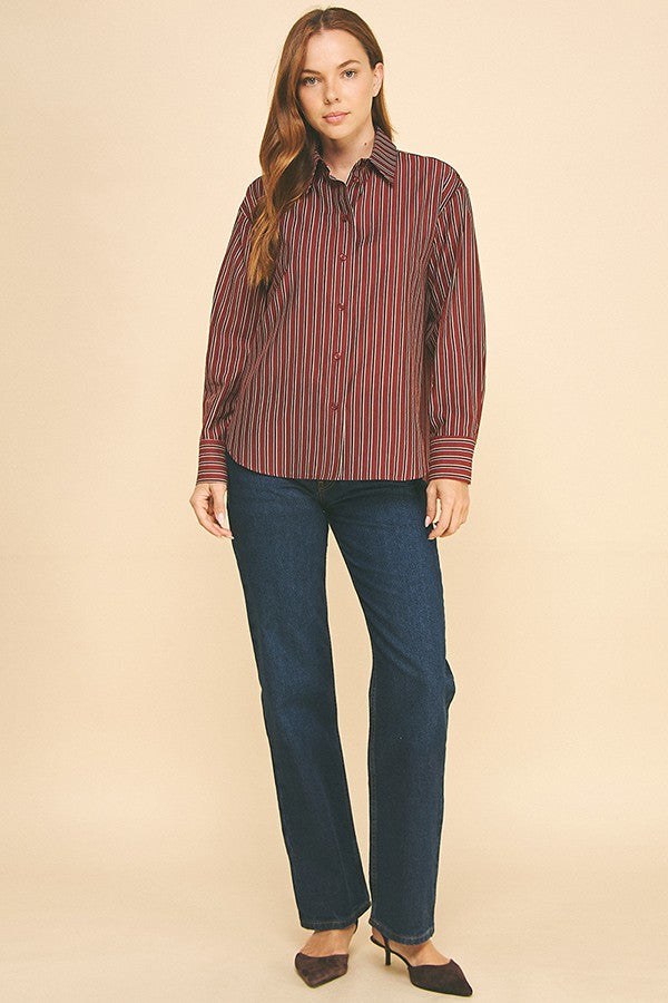 Striped Lawn Oversized Dress Shirt Blouse
