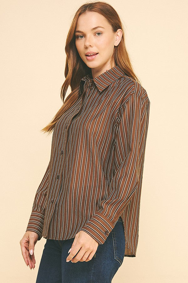 Striped Lawn Oversized Dress Shirt Blouse