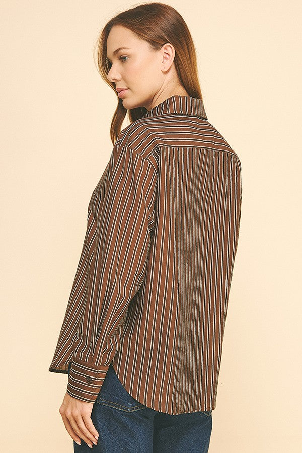 Striped Lawn Oversized Dress Shirt Blouse
