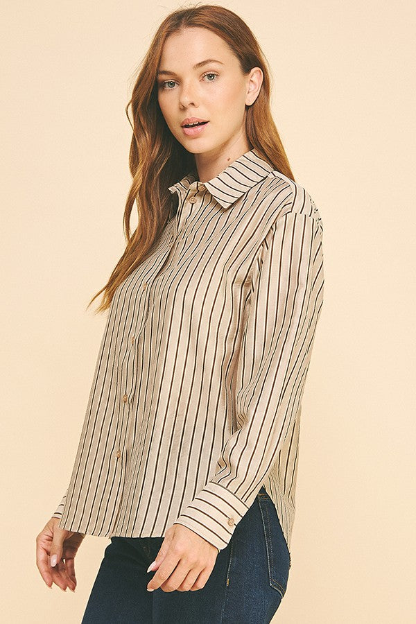 Striped Lawn Oversized Dress Shirt Blouse
