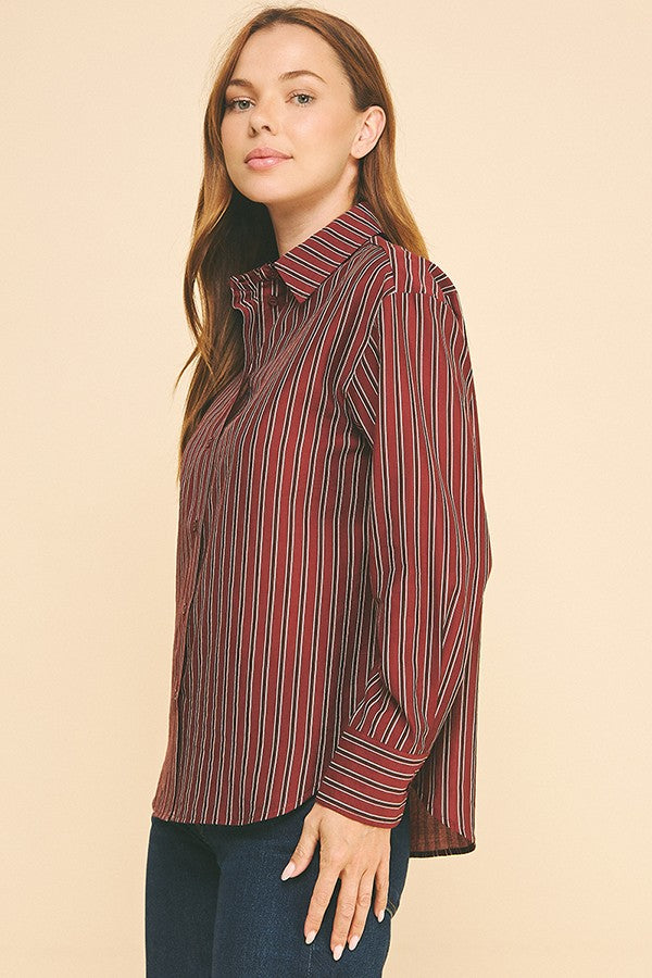 Striped Lawn Oversized Dress Shirt Blouse