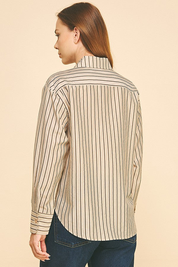 Striped Lawn Oversized Dress Shirt Blouse