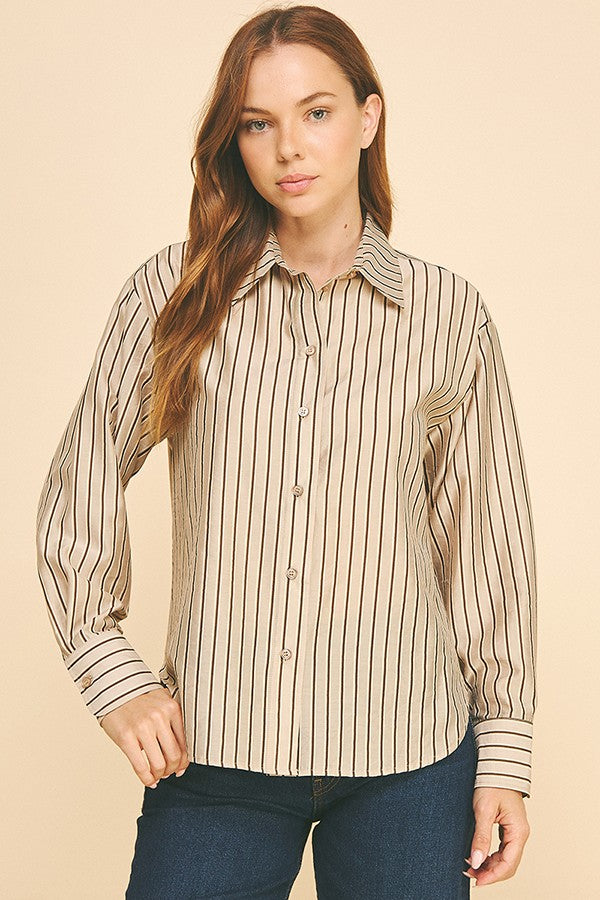 Striped Lawn Oversized Dress Shirt Blouse