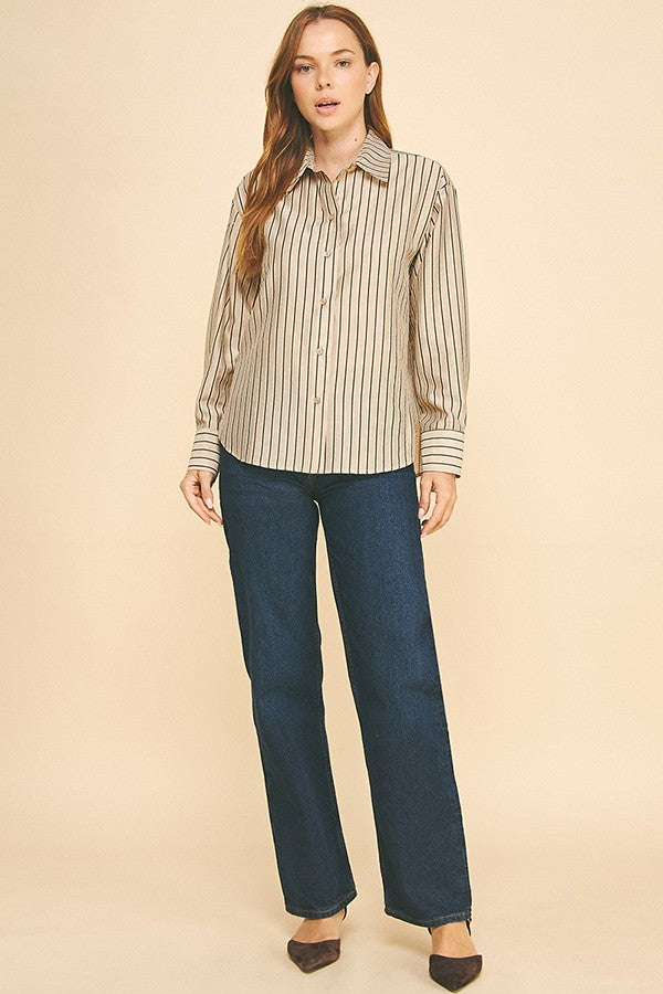 Striped Lawn Oversized Dress Shirt Blouse
