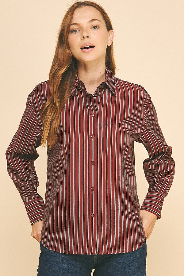 Striped Lawn Oversized Dress Shirt Blouse