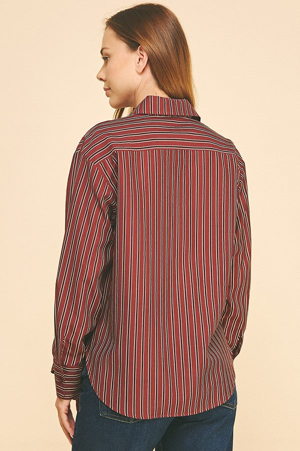Striped Lawn Oversized Dress Shirt Blouse