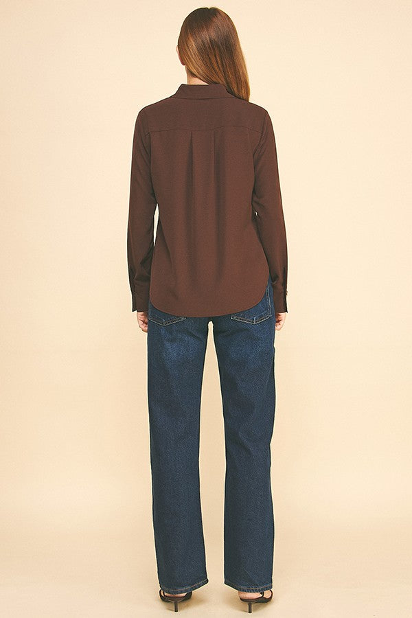 Textured Crepe Double Button Collar Blouse