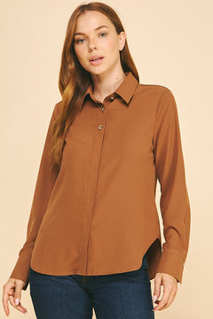 Textured Crepe Double Button Collar Blouse