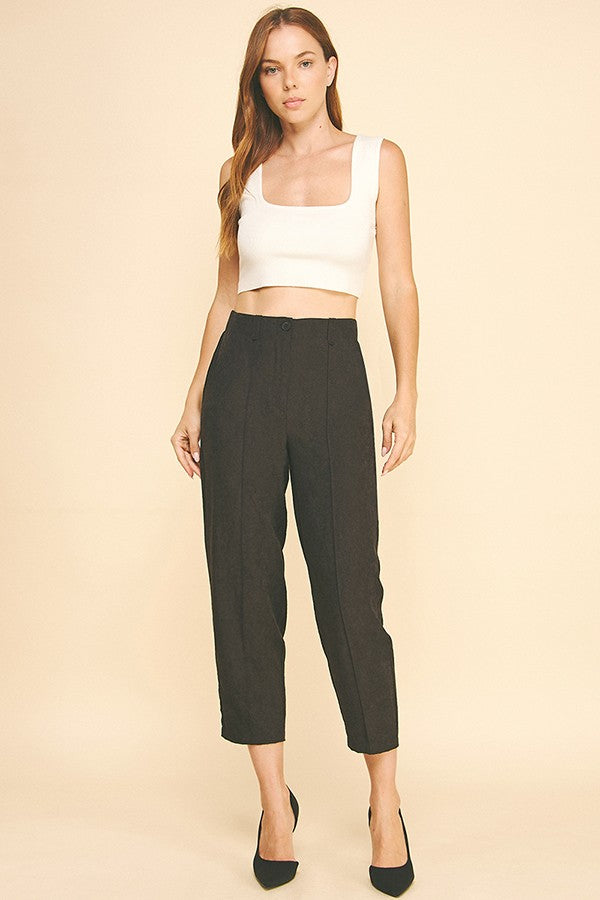 Sueded Satin Cropped Leg Tailored Barrel Trousers Pants
