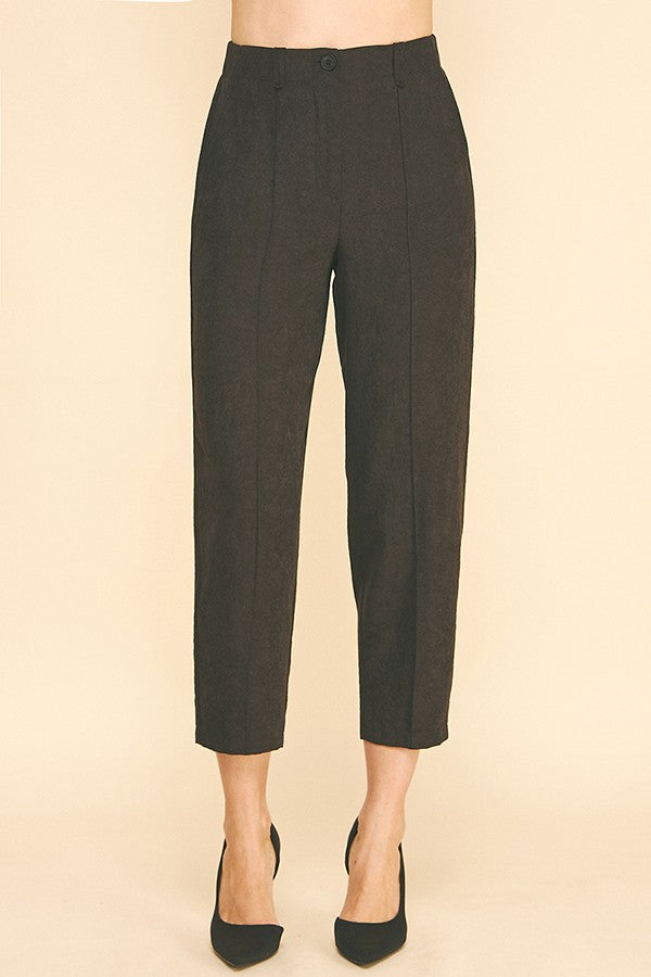 Sueded Satin Cropped Leg Tailored Barrel Trousers Pants