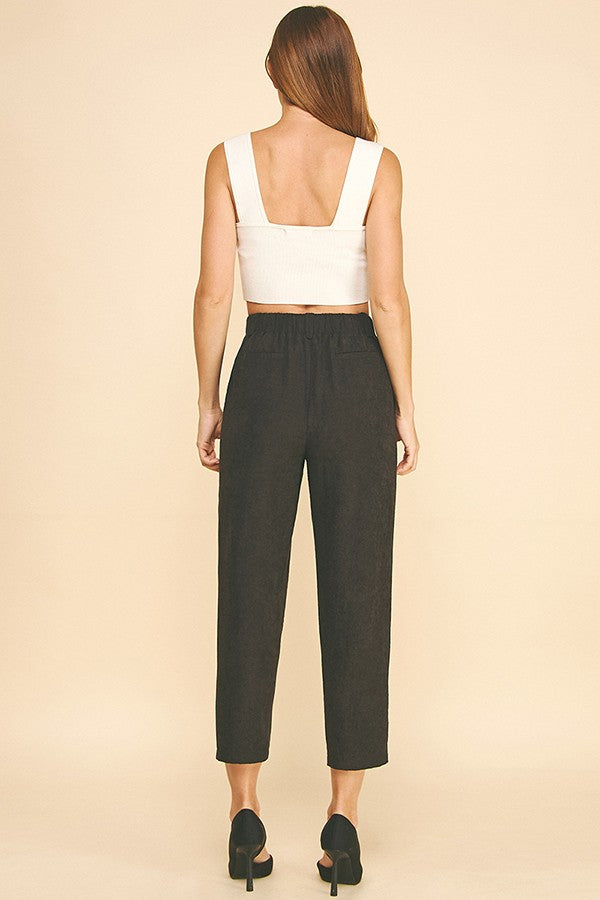 Sueded Satin Cropped Leg Tailored Barrel Trousers Pants