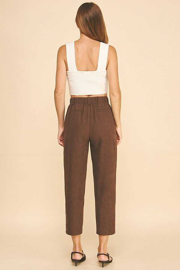 Sueded Satin Cropped Leg Tailored Barrel Trousers Pants