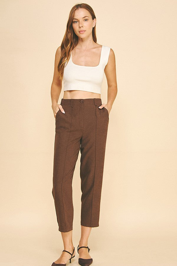 Sueded Satin Cropped Leg Tailored Barrel Trousers Pants