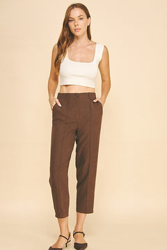 Sueded Satin Cropped Leg Tailored Barrel Trousers Pants