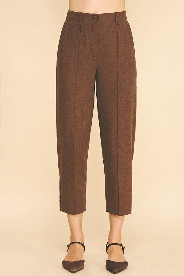 Sueded Satin Cropped Leg Tailored Barrel Trousers Pants