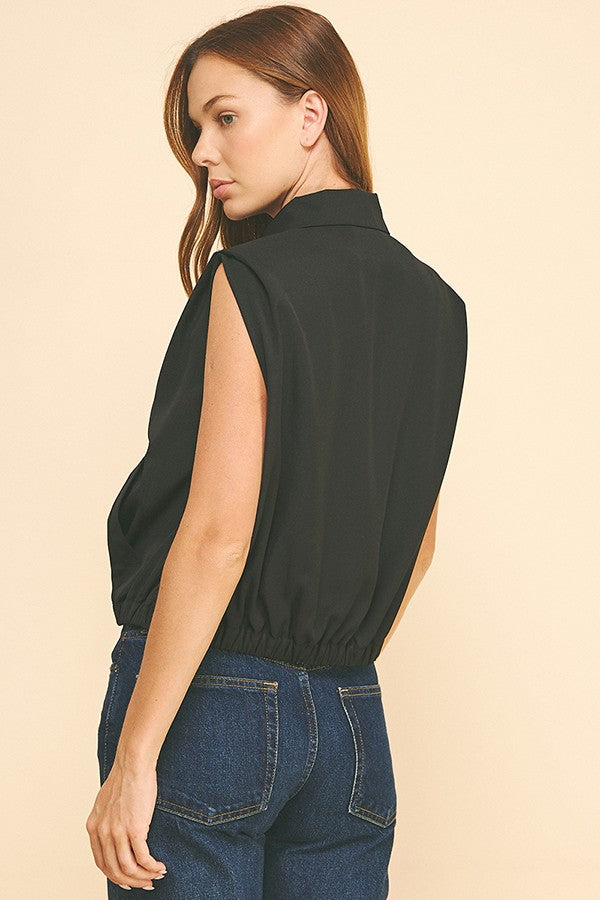 Twill Sleeveless Elastic Hem Blouson Vest Jacket