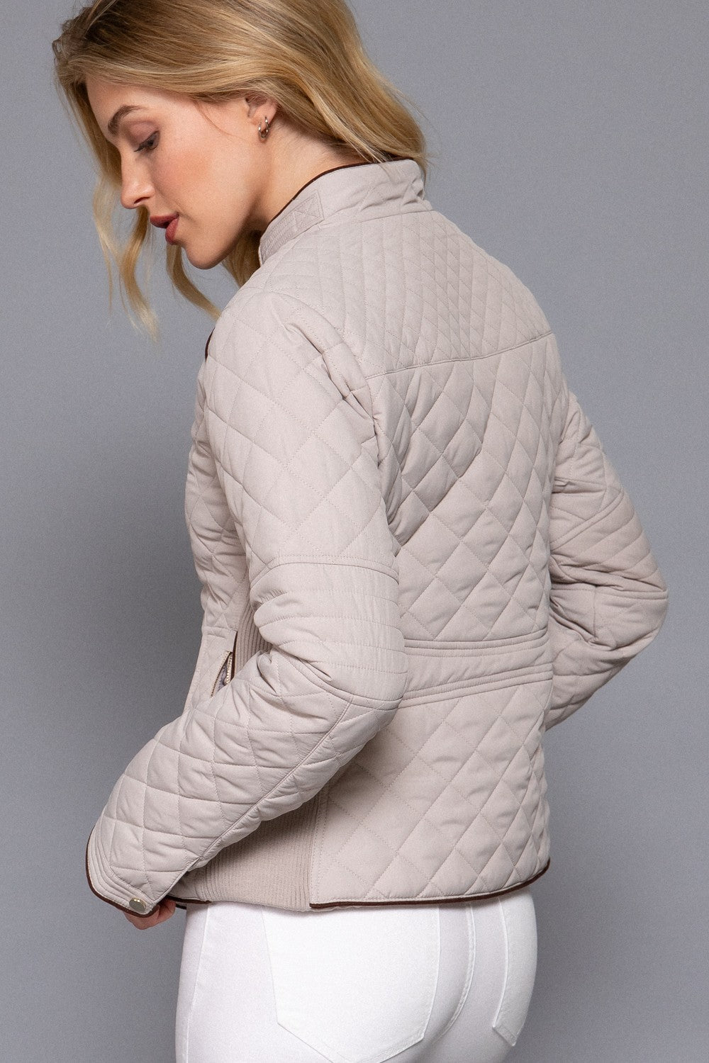 Suede Piping Rib Quilted Padding Jacket