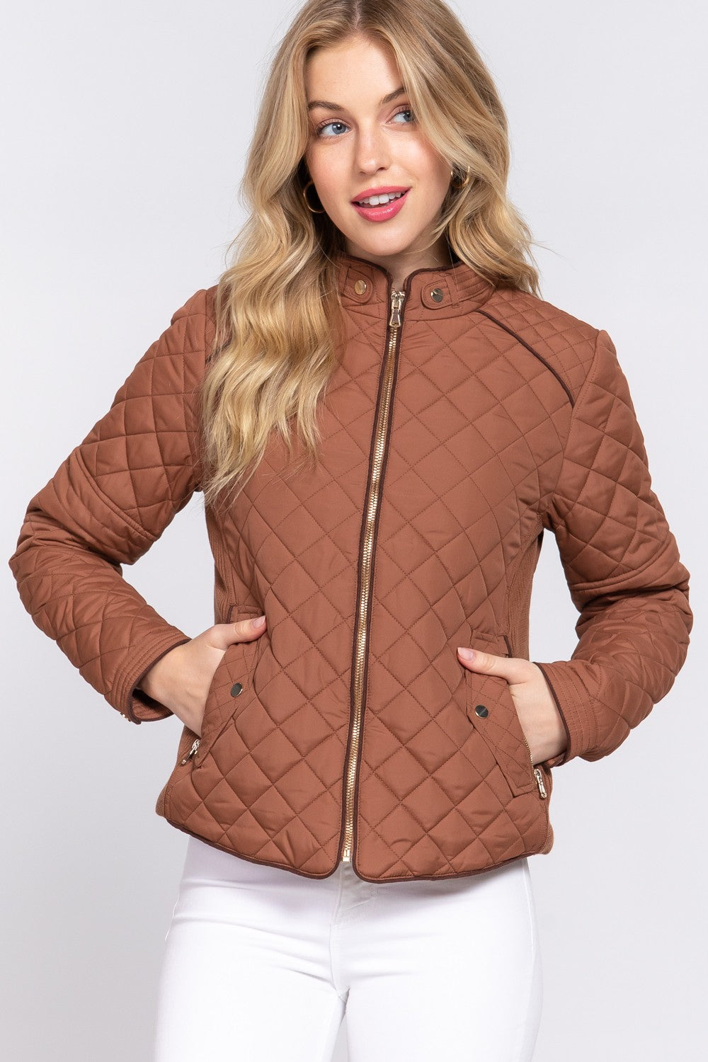 Suede Piping Rib Quilted Padding Jacket