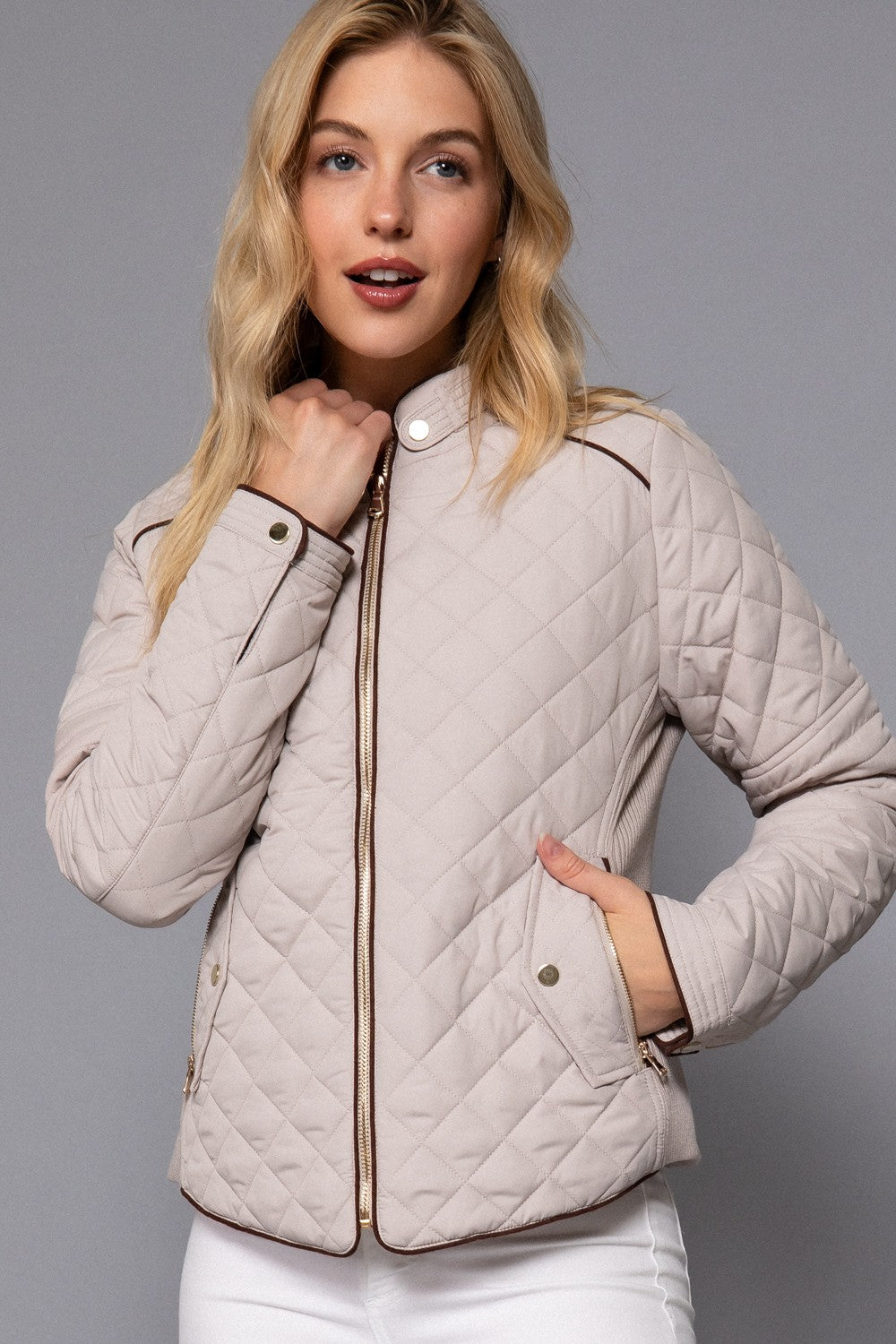 Suede Piping Rib Quilted Padding Jacket