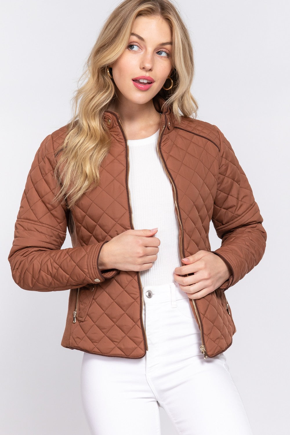 Suede Piping Rib Quilted Padding Jacket